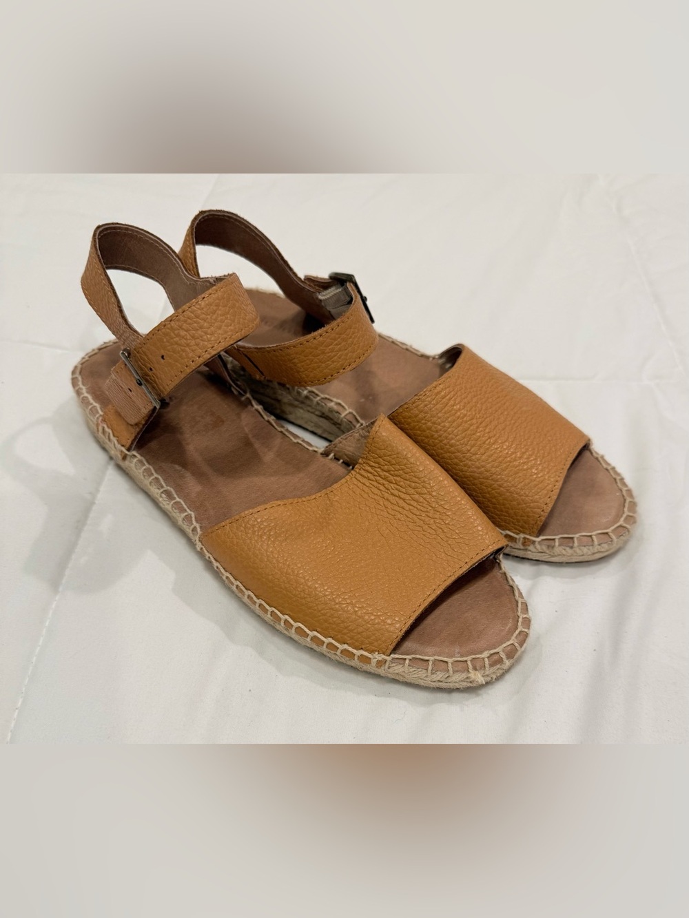 Soludos Eden Espadrille Sandals Camel Tan Leather Ankle Strap Size 8